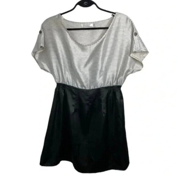 Mink Pink Stripes Satin Mini Dress Short Sleeve Black White Nautical Size Small - Picture 2 of 16